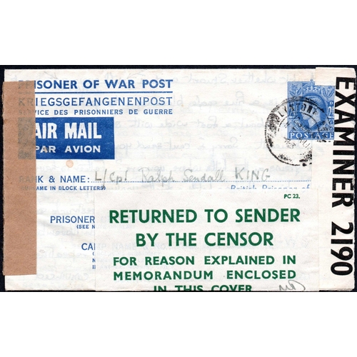 449 - ** GB POW MAIL WITH CENSOR SLIPS; Trio with 1943 censored KGVI 2½d POW lettersheets to a German POW ... 