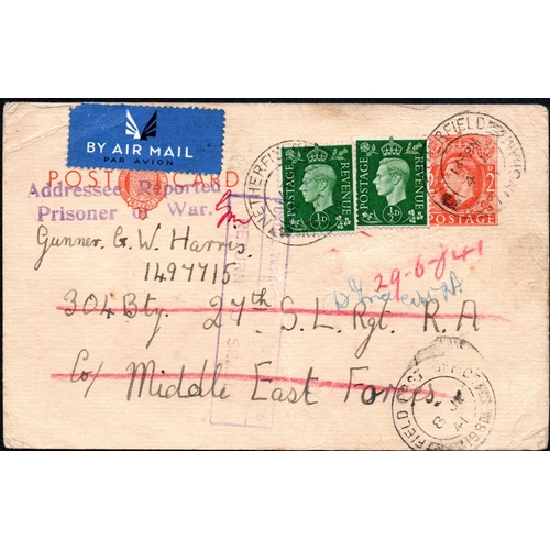 450 - ** GB 2½d KGVI POW LETTERSHEETS; Range with 1941 GB 2d PC to MEF uprated KGV ½d (2) with airmail lab... 