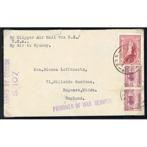 499 - 1939-44 CENSORED MAIL WITH AN AUSTRALASIAN FLAVOUR SENT VIA CLIPPER: inc. 6 Sept 1939 env registered... 