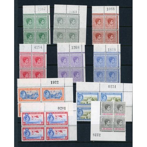 52 - BAHAMAS & BERMUDA: Bahamas 1938-52 definitives, various values to 1/- in unmounted mint corner block... 