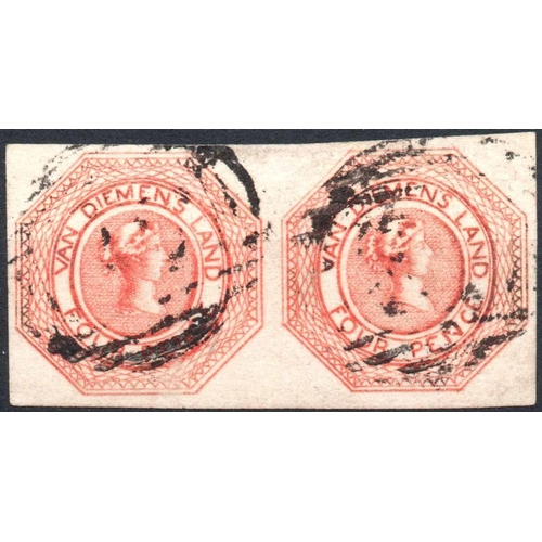 541 - 1853/54 4d COURIER; Plate I State II 4d pale orange horiz. pair, four large margins and indistinct b... 