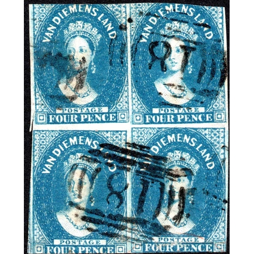 547 - 1855 4d CHALON STAR WMK; 4d deep blue used block of four with 