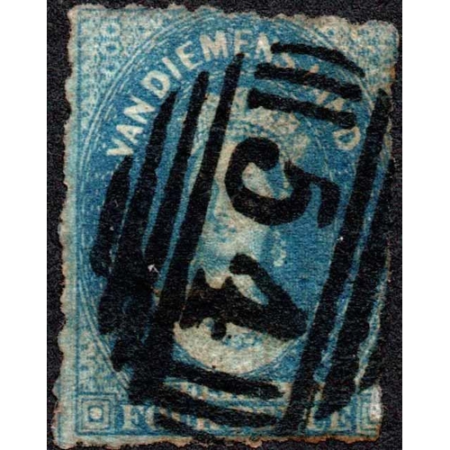 558 - PIN PERF AT LONGFORD; 1867 4d bright blue Chalon Pin Perf 9½ with corresponding 