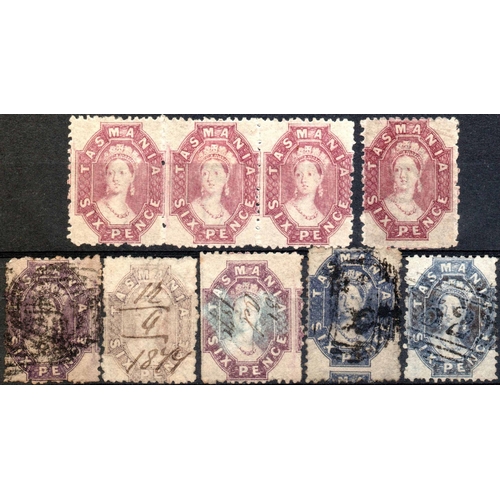 563 - 1884/91 6d CHALON PERF 12 GROUP; Range of claret and reddish-mauve shades inc. mint singles (5), a m... 