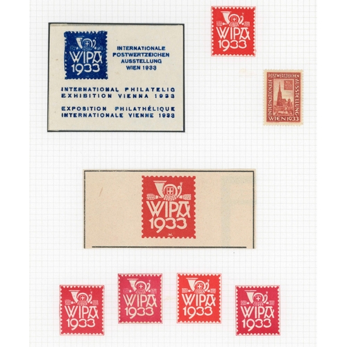 78 - 1933 AUSTRIA WIPA INTERNATIONAL PHILATELIC EXHIBITION COLLECTION inc. red embossed vignettes (5), a ... 