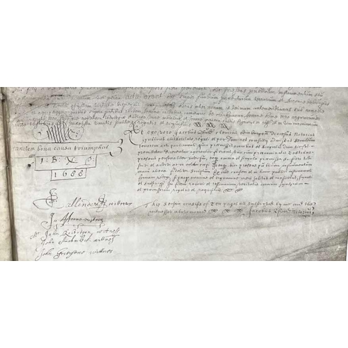 326 - 1688 ORIGINAL DEED ON VELLUM - between modern wooden boards inscribed 'Instrument of the Barons of D... 