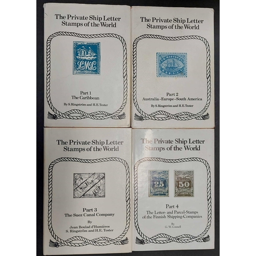 446 - THE PRIVATE SHIP LETTER STAMPS OF THE WORLD vols. 1 to 4 hardbound with wrappers. Small faults to wr... 