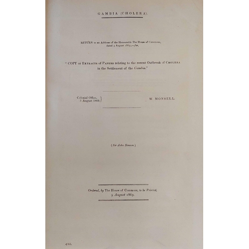 594 - 1869 COPY OR EXTRACTS OF PAPERS RELATING TO THE RECENT OUTBREAK OF CHOLERA IN THE SETTLEMENT OF GAMB... 