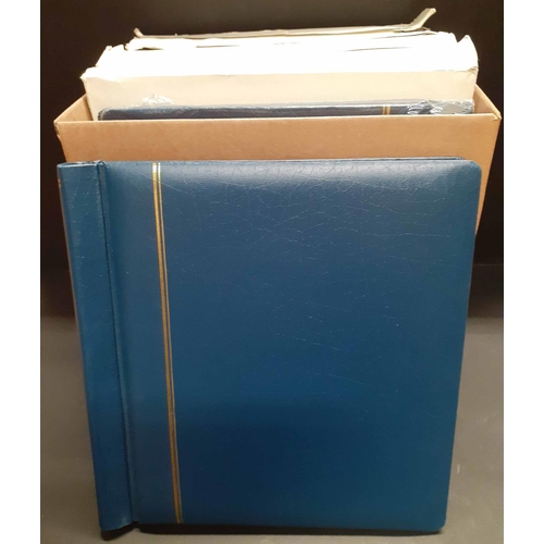 98 - SCHAUBEK ALBUMS: New blue padded spring-back (clamping tie) albums 290 mm x 300 mm. Five still boxed... 