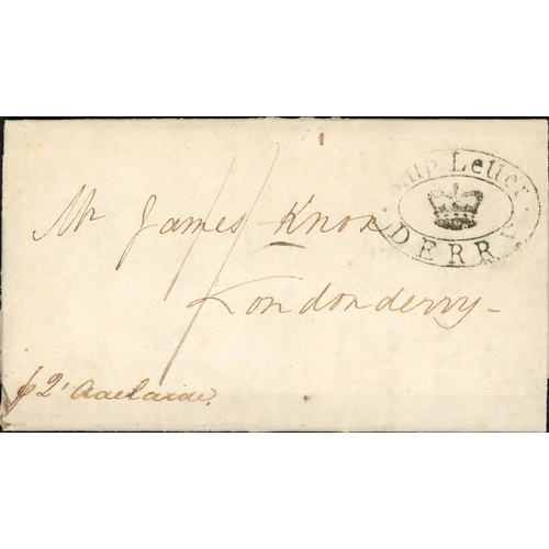 1401 - VERY RARE DERRY SHIP LETTER MARK; 31 Jan. 1834 EL (refolded, few faults, datelined at Liverpool) to ... 