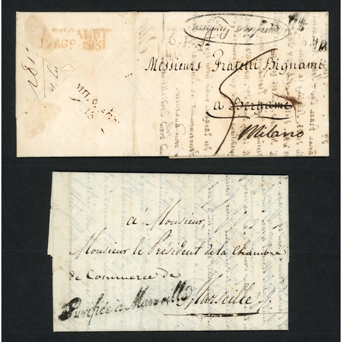 217 - MAIL TO FRANCE OR ITALIAN STATES; Trio with 1813 EL to Bergamo (redirected to Milan) with oval 