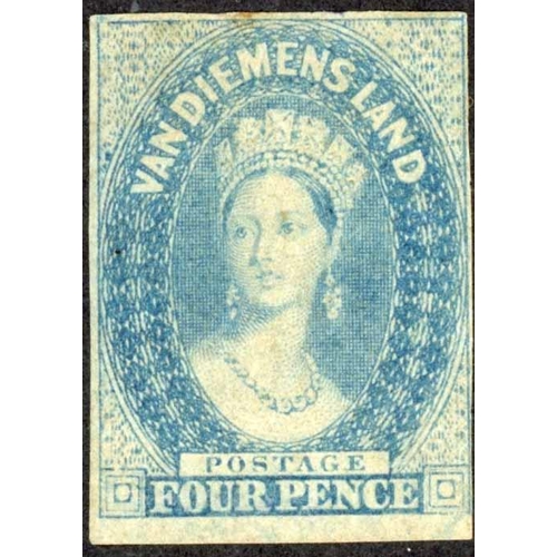 382 - 1857/67 4d CHALON NUMERAL WMK; Mint blue or pale blue singles; both large part o.g. both four very c... 