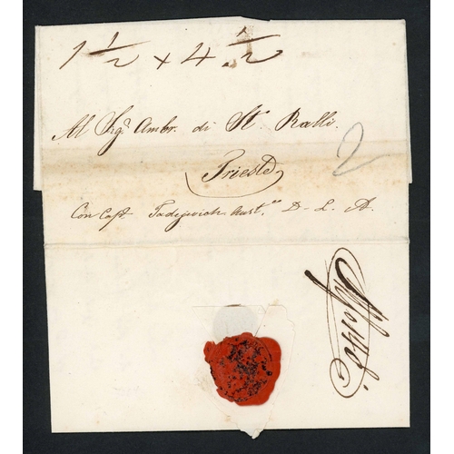 55 - TRIESTE EARLY 19TH CENTURY MAIL; Range on leaves inc. 1829 EL to Trieste ex Dobrotta with part red-w... 