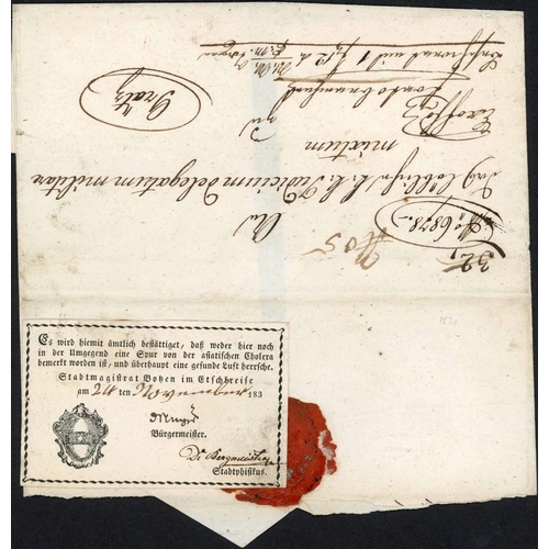 57 - PRINTED DISINFECTION LABEL; 24 Nov. 1831 EL to Graz ex Bozen (Bolzano) with printed label .....neith... 