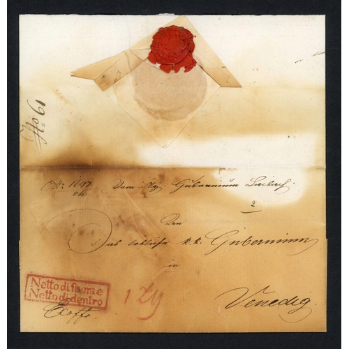 64 - STORIE & TRIESTE DOUBLE DISINFECTION; 11 Feb. 1832 E to Venice ex Laibach with red wax seal 