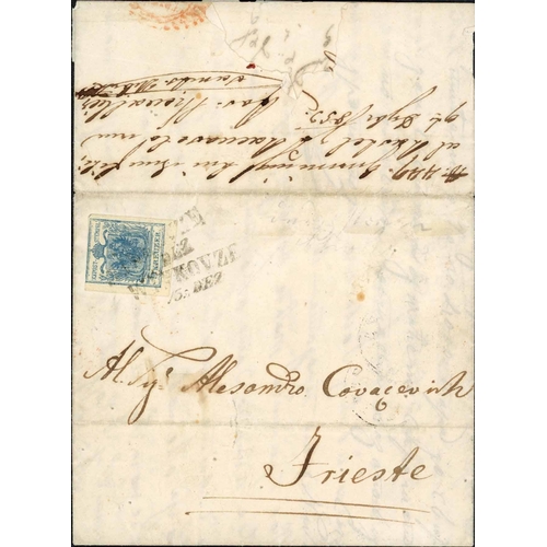 92 - MAIL FROM RAJEVO SELO (BOSNIA); 5 Dec. 1853 EL (file fold, opening fault) to Trieste datelined at Ra... 