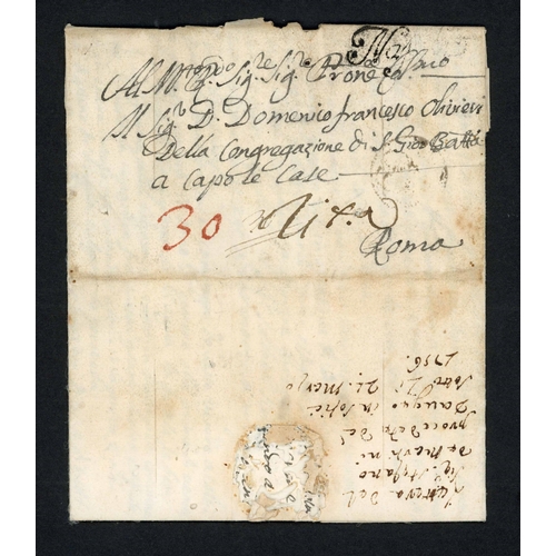 93 - EARLY MAIL FROM BULGARIA; 21 Mar. 1756 EL (opening fault) to Rome, slit & awl-punched in transit at ... 