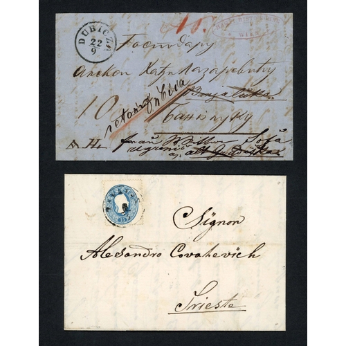 96 - DUBICZA/ZAVALJE (CROATIA) DISINFECTION; 16 Sep. 1859 EL to Baja Luka ex Vienna, sent with a courier ... 