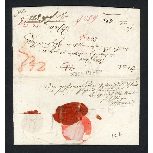 160 - TURNED & DOUBLE DISINFECTED MAIL; Dec. 1831 large EL (file folds; part red wax seal on rear) to Essl... 