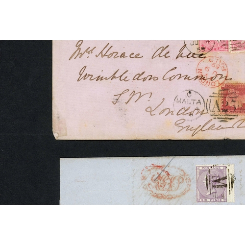 223 - DISINFECTED STAMPED MAIL; Trio with 31 July 1858 EL to Naples franked 6d lilac just tied by barred 