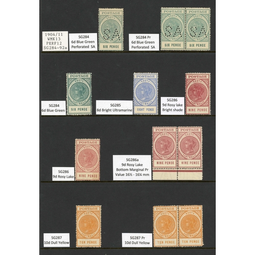 371 - 1904/11 'THICK' POSTAGE; Mint unmounted range on Crown/SA paper Perf 12 with 6d (4 - inc. a single &... 