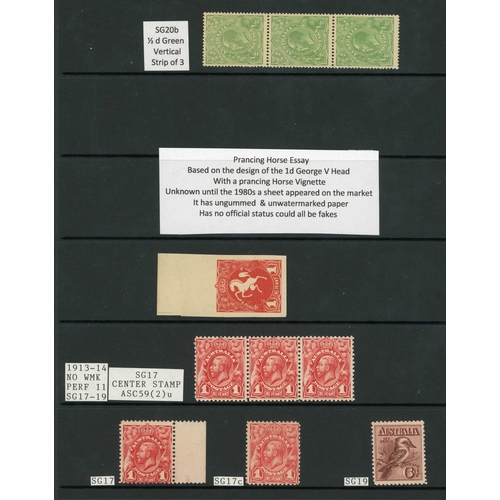 426 - 1913/14 and 1914/20 KGV ½d Group with marginal Prancing Horse essay of unknown status and unmounted ... 