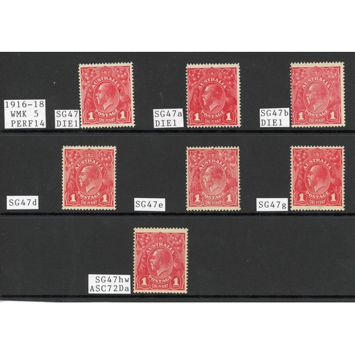 430 - 1916/18 1d KGV ROUGH PAPER; Mint unmounted group with Die I scarlet, deep red and rose-red plus sing... 