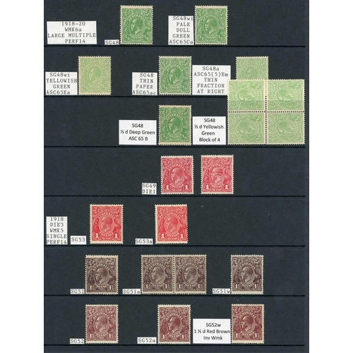 432 - 1918/20 KGV MULTI WMK GROUP; Mint unmounted Range with ½d (10 - shades - inc. a block of four and on... 