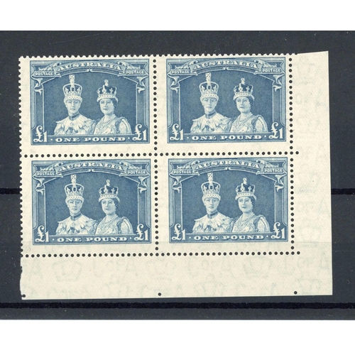 441 - 1949 THIN PAPER ROBES; £1 perf. pip unmounted mint black of four, centred upper right otherwise v.fi... 