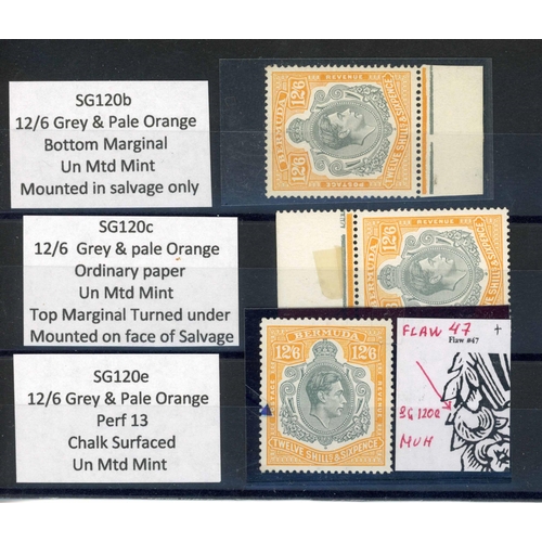 476 - 1938/53 KGVI 12/6d KEYPLATE; Mint unmounted group inc. grey & brownish orange bottom marginal, grey ... 