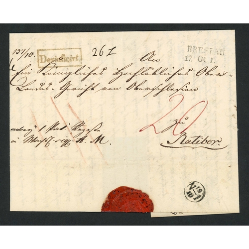 81 - FRAMED DISINFECTED MARK APPLIED IN BOHEMIA; 17 Oct. 1831 El (refolded at left; red wax seal on rear,... 