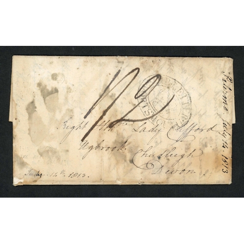 112 - PORTSMOUTH SHIP LETTERS; Range with 1803/11 EL's to Yorkshire or Guernsey both from ships George or ... 