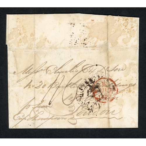 112 - PORTSMOUTH SHIP LETTERS; Range with 1803/11 EL's to Yorkshire or Guernsey both from ships George or ... 