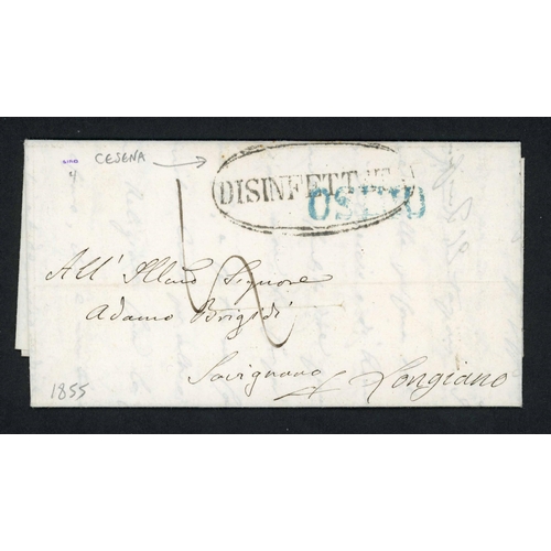 200 - CESENA DISINFECTED MAIL; Range with 1836 local EL apparently hand-carried but with two oval Cesena d... 