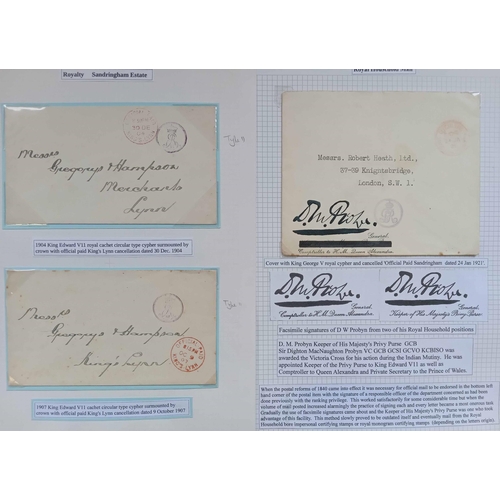 349 - SANDRINGHAM ESTATE MAIL: 1902-77 collection of stampless covers on pages displaying an array of embo... 