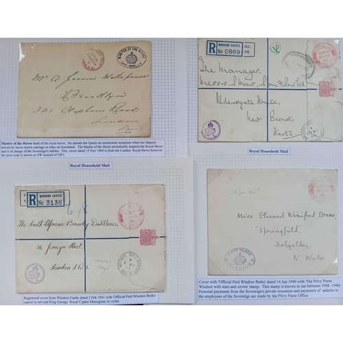 350 - WINDSOR CASTLE: 1904-1991 collection of stampless covers on annotated pages displaying an array of e... 