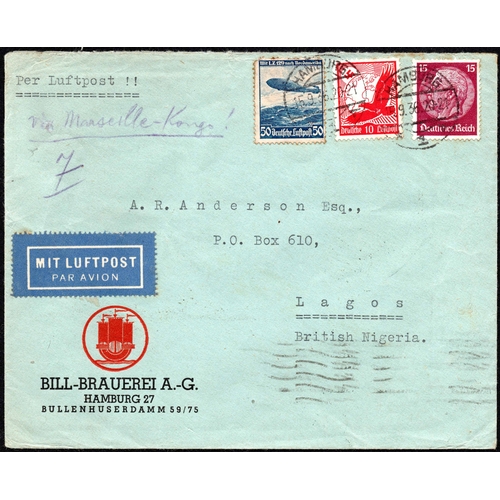 311 - WEST AFRICAN AIRMAILS - TO NIGERIA: 1933-44 envs/cards (33) flown to Nigeria inc. 1933 card by the F... 