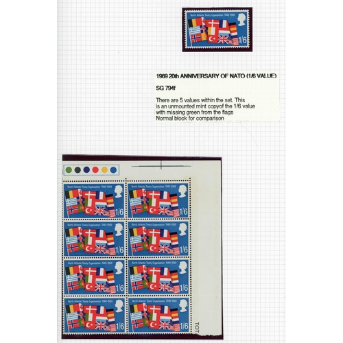 1448 - 1969/1970 'MISSING' COLOURS GROUP: Includes 1969 Ships (QEII) 5d value u/m corner single showing red... 