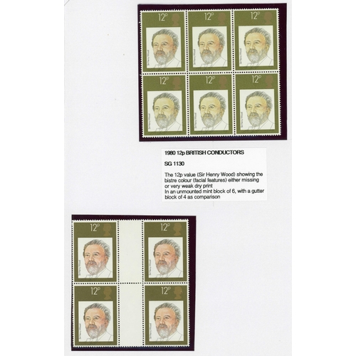 1455 - 1980 (SEP) BRITISH CONDUCTORS: 12p value (Henry Wood) in unmounted mint block of 6 showing the bistr... 