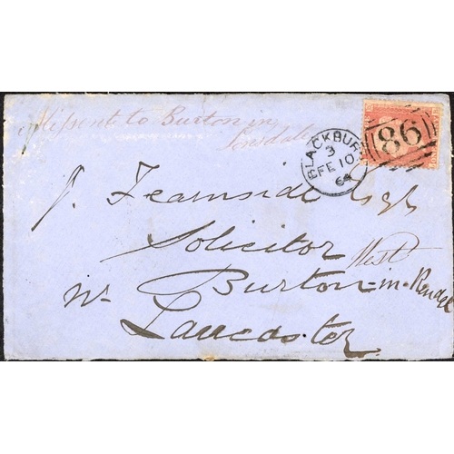 1844 - LANCASTER VILLAGES 19TH/20th CENTURY MAIL; Range with 1864 front to Burton in Kendal ex Blackburn fr... 