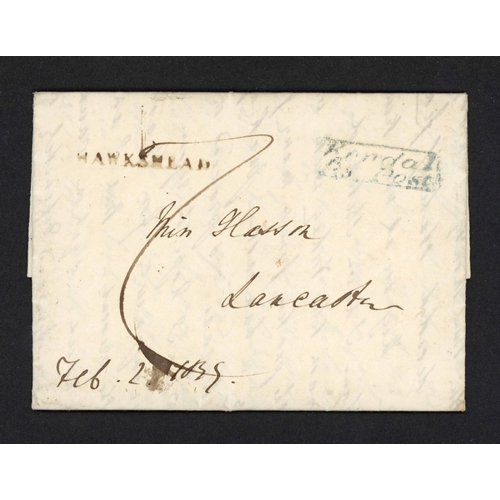 1848 - HAWKSHEAD COLLECTION 1833-1948 Group of covers & PPC with 1833/35/39 trio EL with HAWKSHEAD hs. mile... 