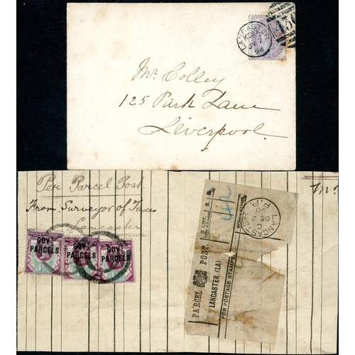 1852 - LANCASTER - 1850s-90s MIXED MAIL INC. OFFICIAL OVPTS & POSTAL FISCAL - inc. 1890 parcel piece with G... 