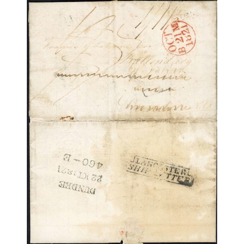 1859 - SCARCE STEP-FRAMED LANCASTER SHIP LETTER; 20 July 1820 EL (faint stains on rear) to Dundee (redirect... 