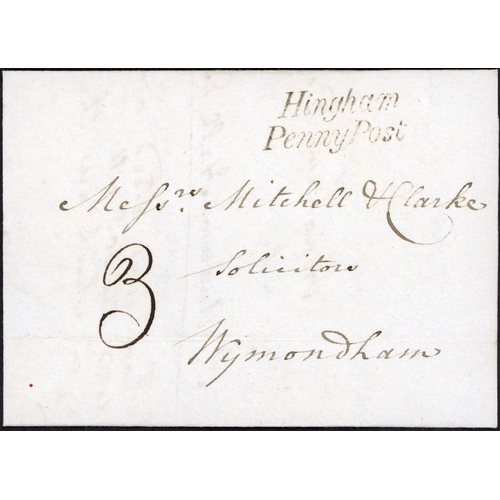 1861 - ATTLEBOROUGH PRE-1840 MAIL; Range on annotated leaves inc. c1777 EL to London with 