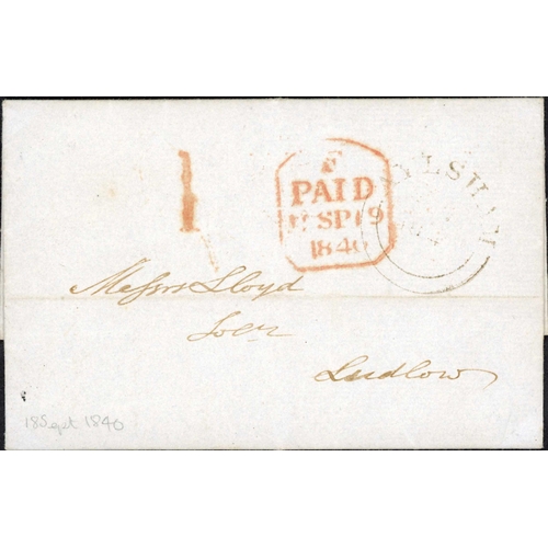 1864 - AYLSHAM POST-1840 MAIL; Range on annotated leaves inc. June 1840 EL to Ludlow rated '1'(d) with 