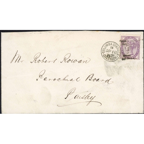 2061 - COLUMBA STEAMER GREENOCK GROUP; Range with 1882/85 envs. to England, Paisley or Edinburgh franked 1d... 