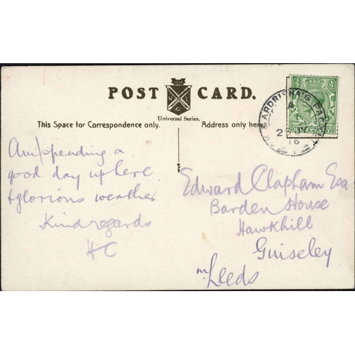 2065 - NAME OMITTED STEAM CANCEL; 28 July 1916 PPC to Leeds franked KGV ½d tied by 