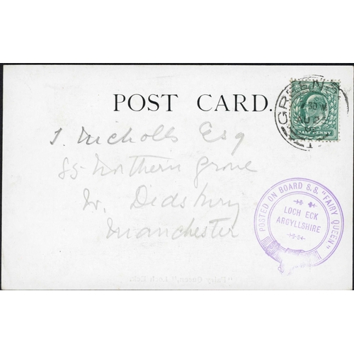 2066 - FAIRY QUEEN STEAMER CACHET; Pair with 1903 PPC's to Huddersfield or Manchester each franked KEVII ½d... 