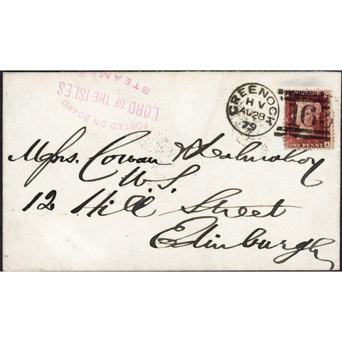 2071 - LORD OF THE ISLES STEAMER CACHET; Range with 1879 env. to Edinburgh franked 1d red tied by Greenock ... 