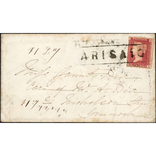 2074 - SCOTS LOCAL CANCELS; Trio with 1857 env. to Paisley franked 1d red tied by framed 